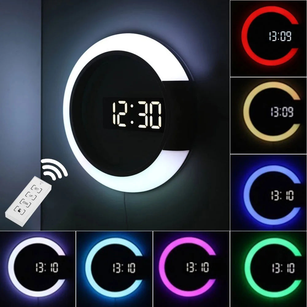 Digital minimalist wall clock (wireless silent LED)