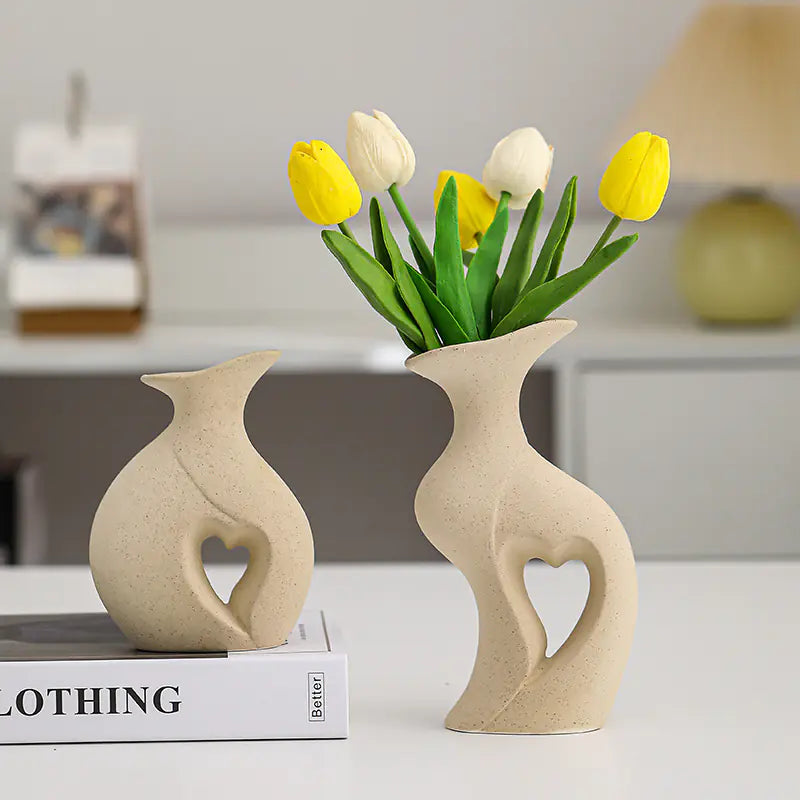 Creative White Ceramic Double Vase for Home Decor