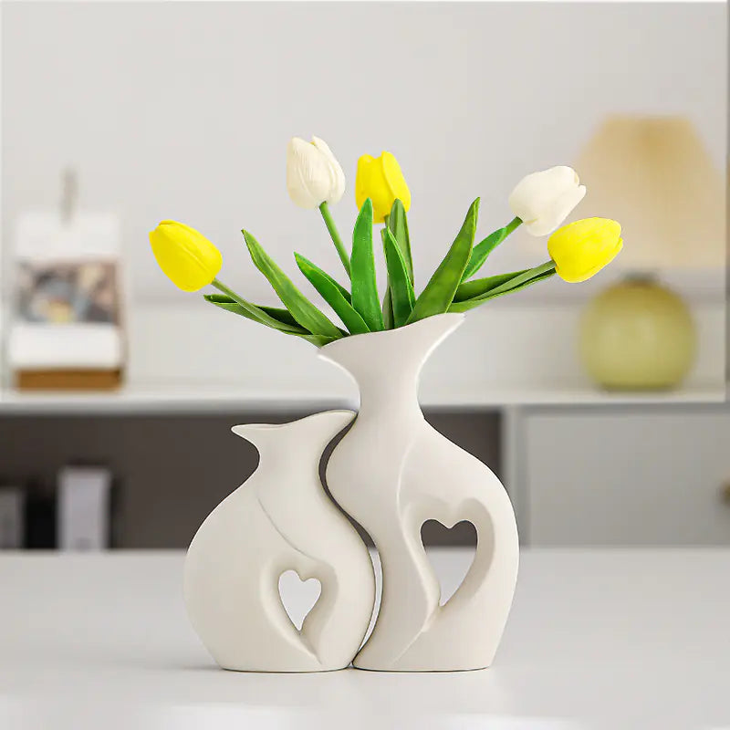 Creative White Ceramic Double Vase for Home Decor