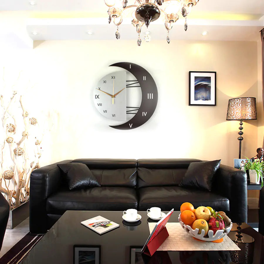 Artistic Wall Clock with Moon Frame and Silent Quartz