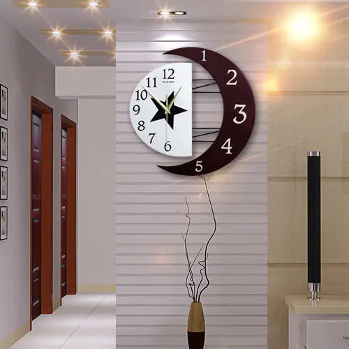 Artistic Wall Clock with Moon Frame and Silent Quartz