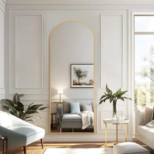 Gold 65x22 Inch Metal Arched Bracket Full-length Mirror