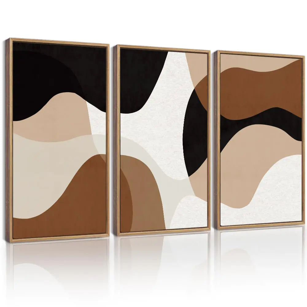 Drsoum Large 16x24in Black Abstract Framed Wall Art Decor Minimalist Geometry Prints Shapes Illustrations Modern Art Decorative Ready to Hang - Natural Framed