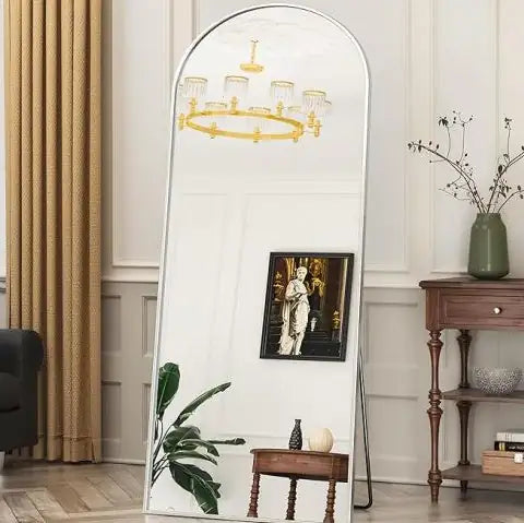 Silver 63x20 Inch Metal Arched Brace Full-length Mirror
