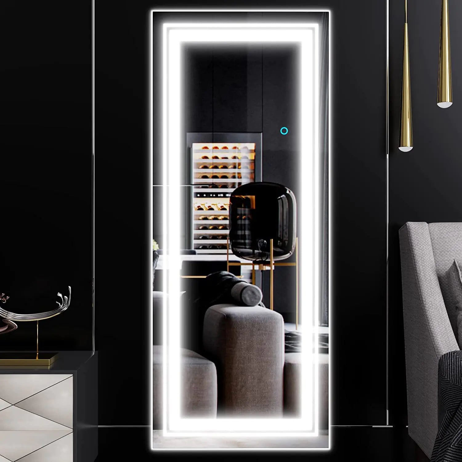 EDTEMI 47"x22" LED Full Length Mirror Wall Mounted Bathroom MirrorLight up Frameless Wall Mounted Mirror Dimming & 3 Color Modes Full Body Mirror Hanging Mirror for Bedroom Living Room White