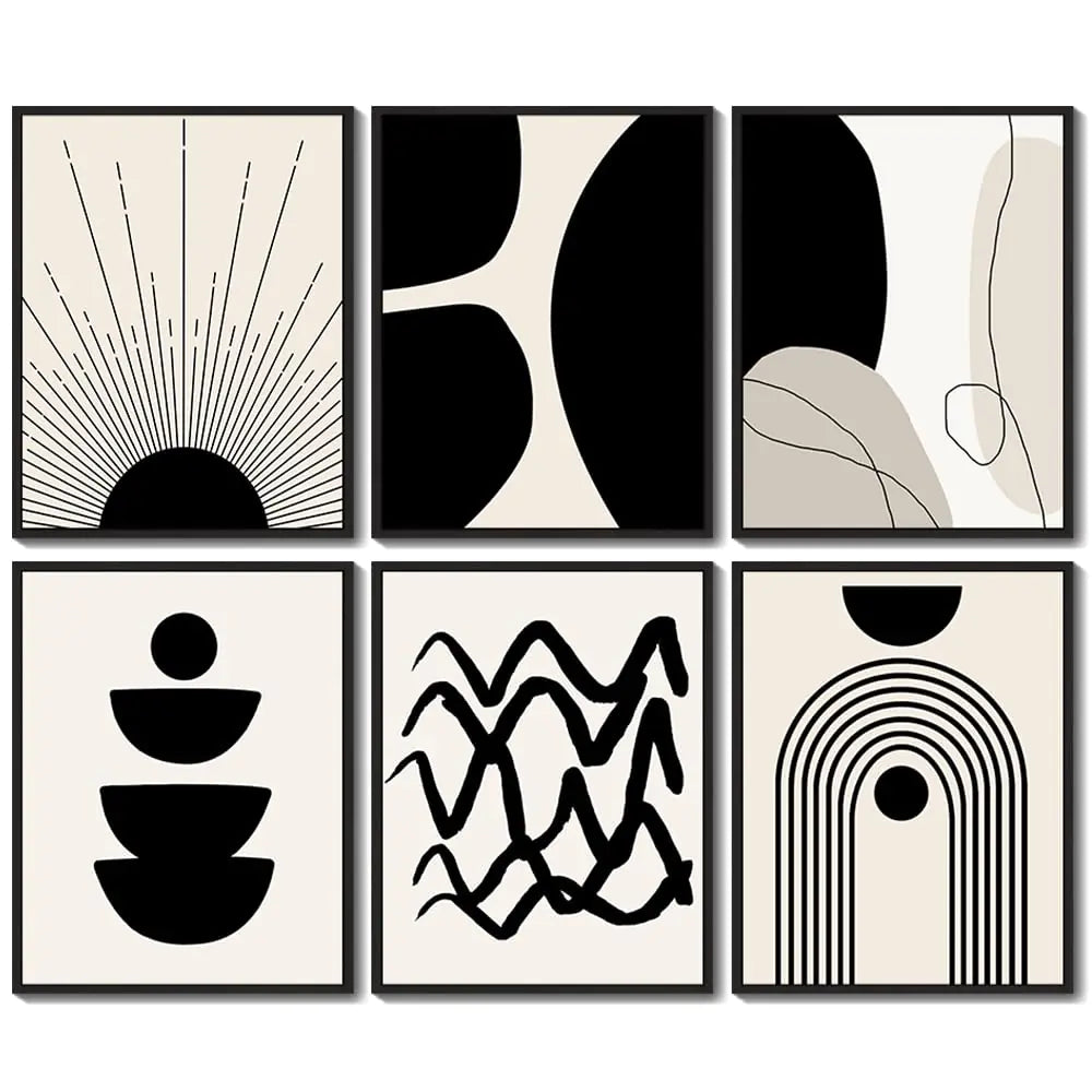 Drsoum Abstract Boho Wall Art Minimalist Geometric Framed Boho Room Decor Black Line Art Canvas Painting Mid Century Modern Prints Bohemian Posters for Living Room Bedroom 11x14in - Black Framed