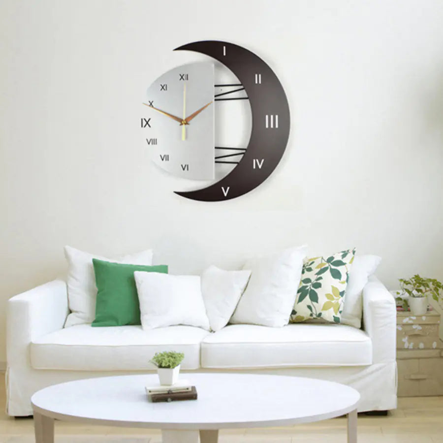 Artistic Wall Clock with Moon Frame and Silent Quartz