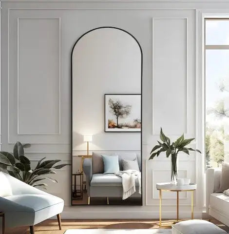 Black 63x20 Inch Metal Arched Bracket Full-length Mirror