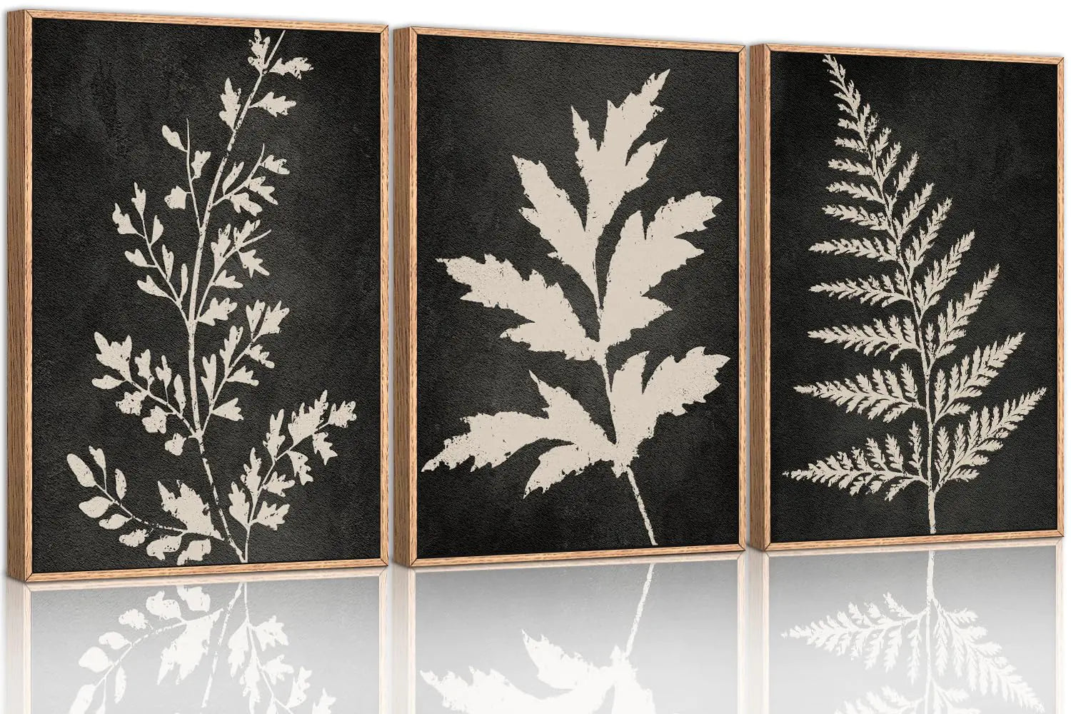 Ausril Black Tan Fern Leaf Framed Canvas Wall Art Set Minimalist Botanical Wall Decor Nature Fern Plant Silhouette Wall Painting Modern Rustic Art Print for Living Room Bedroom Office -36"x24"x3