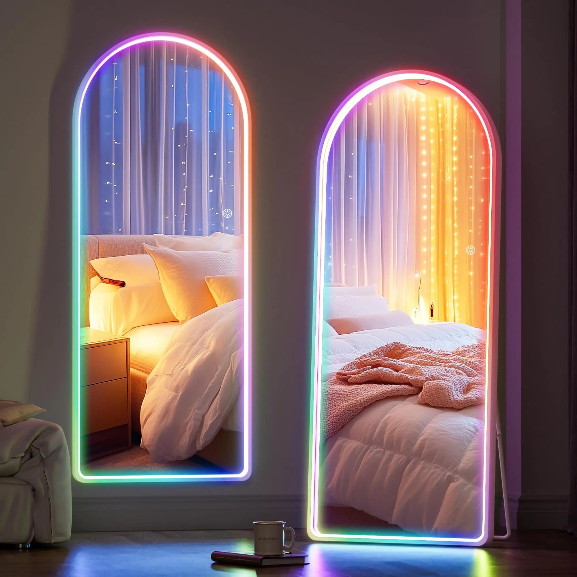 Hasipu 55" X 18"RGB Full Length Mirror with Bluetooth Arch Led Mirror Full Length and 3 Colors Temperatures & Brightness Adjustable Full Body Mirror for Bedroom Cloakroom Living RoomWhite