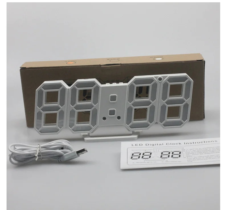 3D LED Digital Alarm Clock with USB Power (Wall Mount)