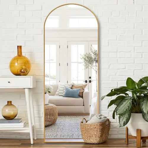 Gold 65x22 Inch Metal Arched Bracket Full-length Mirror