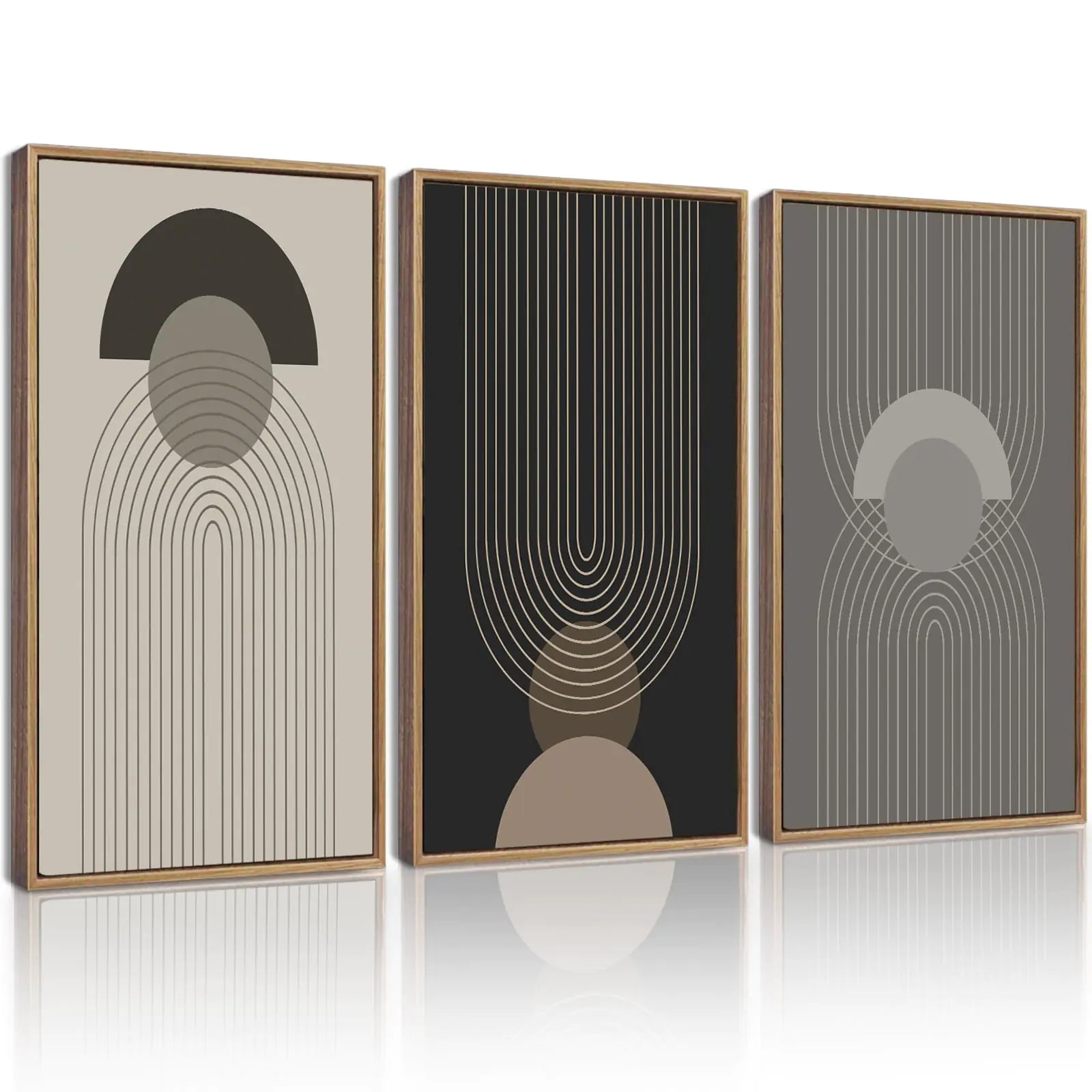 Boho Vintage Line Framed Canvas Print Wall Art 16x24in Large Mid Century Bohemain Abstract Modern Art Decorative for Living Room Bedroom Office - Natural Framed