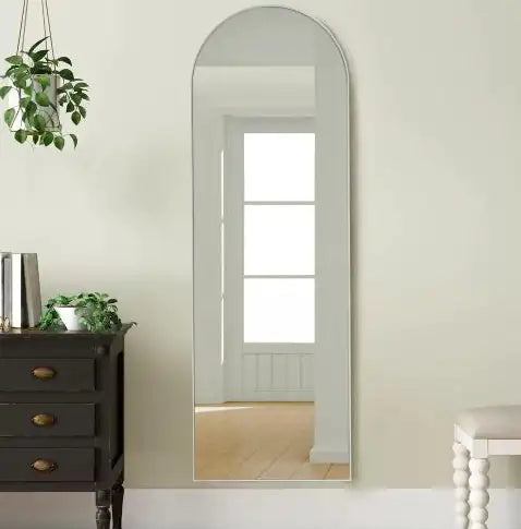 Silver 63x20 Inch Metal Arched Brace Full-length Mirror