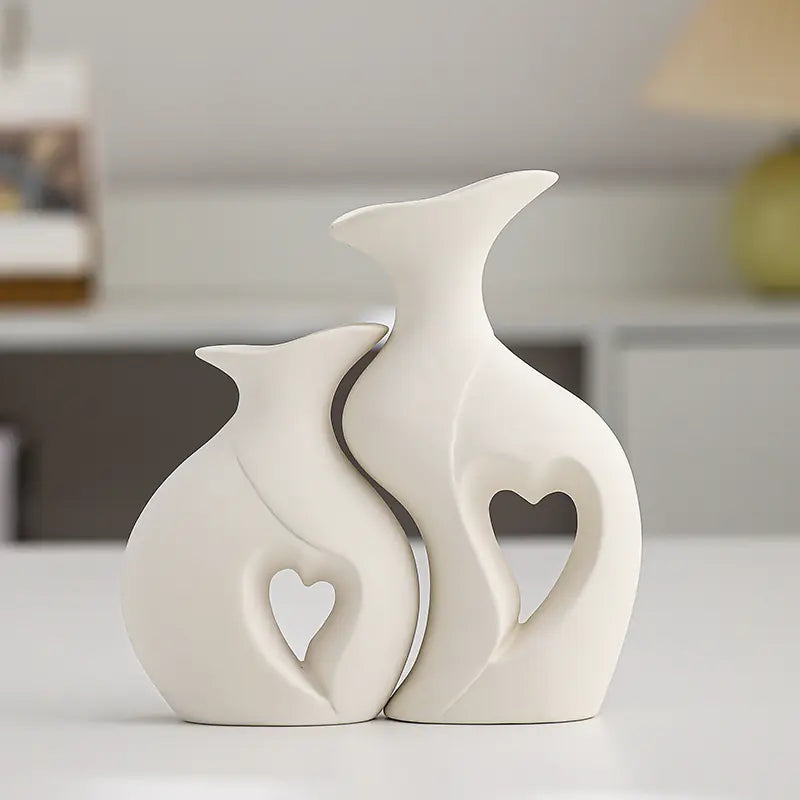 Creative White Ceramic Double Vase for Home Decor